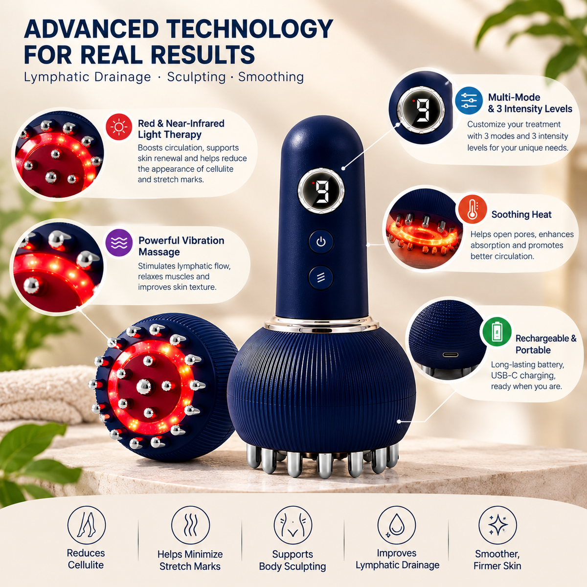 LAWRANT - Lymphatic Drainage & Body Sculpting Massager with Heat, Vibration & Light Therapy