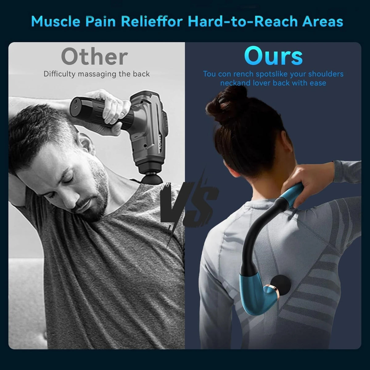 LAWRANT - U Shape Massage Gun with Extension Handle Percussion Massage Gun for Pain Relief