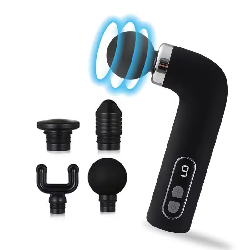 LAWRANT - Portable Deep Tissue Percussion Massage Gun with 4 Interchangeable Heads Adjustable Intensity