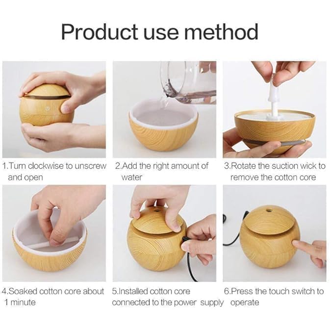 LAWRANT - Portable Mini Wood Finish Round Shape Humidifier For Home Office