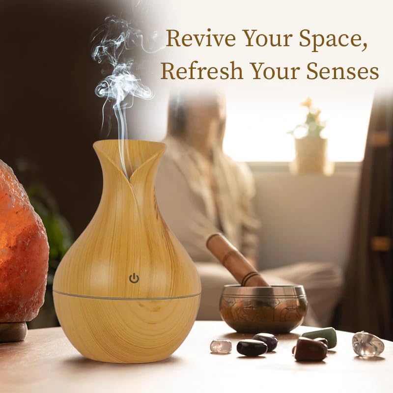 LAWRANT - Ultrasonic Wood Grain Aroma Diffuser with Cool Mist, Essential Oil Aromatherapy & LED Ambient Light