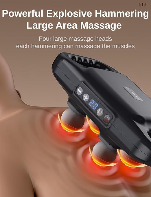 LAWRANT - 4-Head Deep Tissue Percussion Massage Gun for Full-Body Muscle Relief