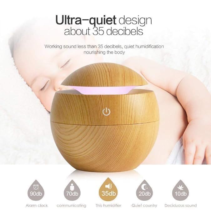 LAWRANT - Portable Mini Wood Finish Round Shape Humidifier For Home Office