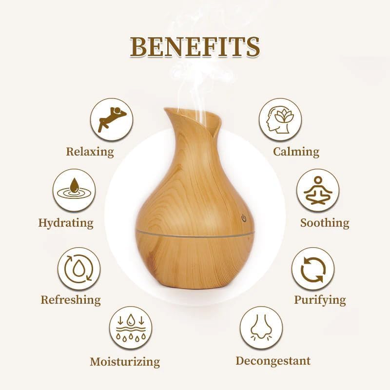LAWRANT - Ultrasonic Wood Grain Aroma Diffuser with Cool Mist, Essential Oil Aromatherapy & LED Ambient Light