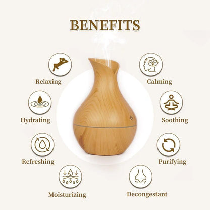 LAWRANT - Ultrasonic Wood Grain Aroma Diffuser with Cool Mist, Essential Oil Aromatherapy & LED Ambient Light