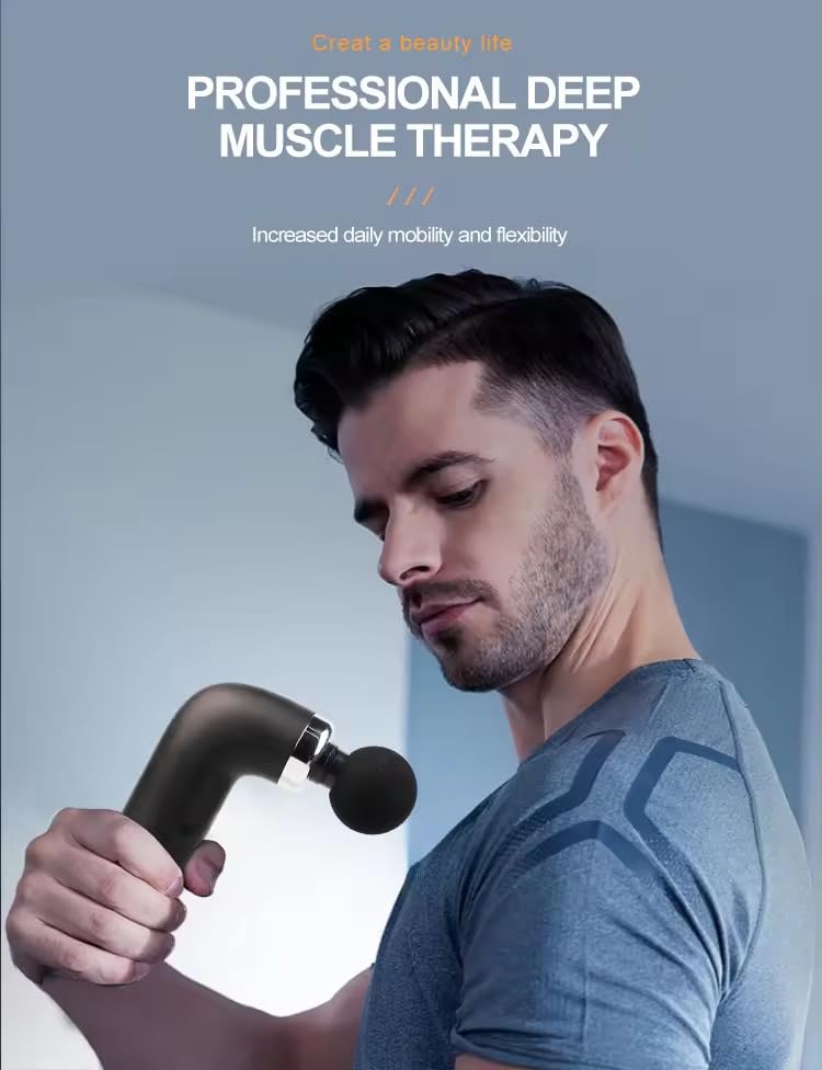 LAWRANT - Portable Deep Tissue Percussion Massage Gun with 4 Interchangeable Heads Adjustable Intensity