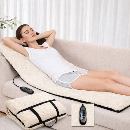LAWRANT - Electric Full-Body Heating Massager Mat with Fleece Lining & Handheld Remote Controller