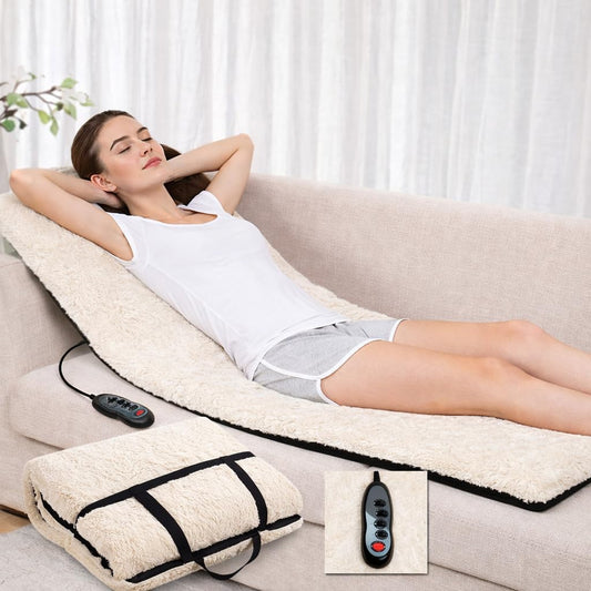 LAWRANT - Electric Full-Body Heating Massager Mat with Fleece Lining & Handheld Remote Controller