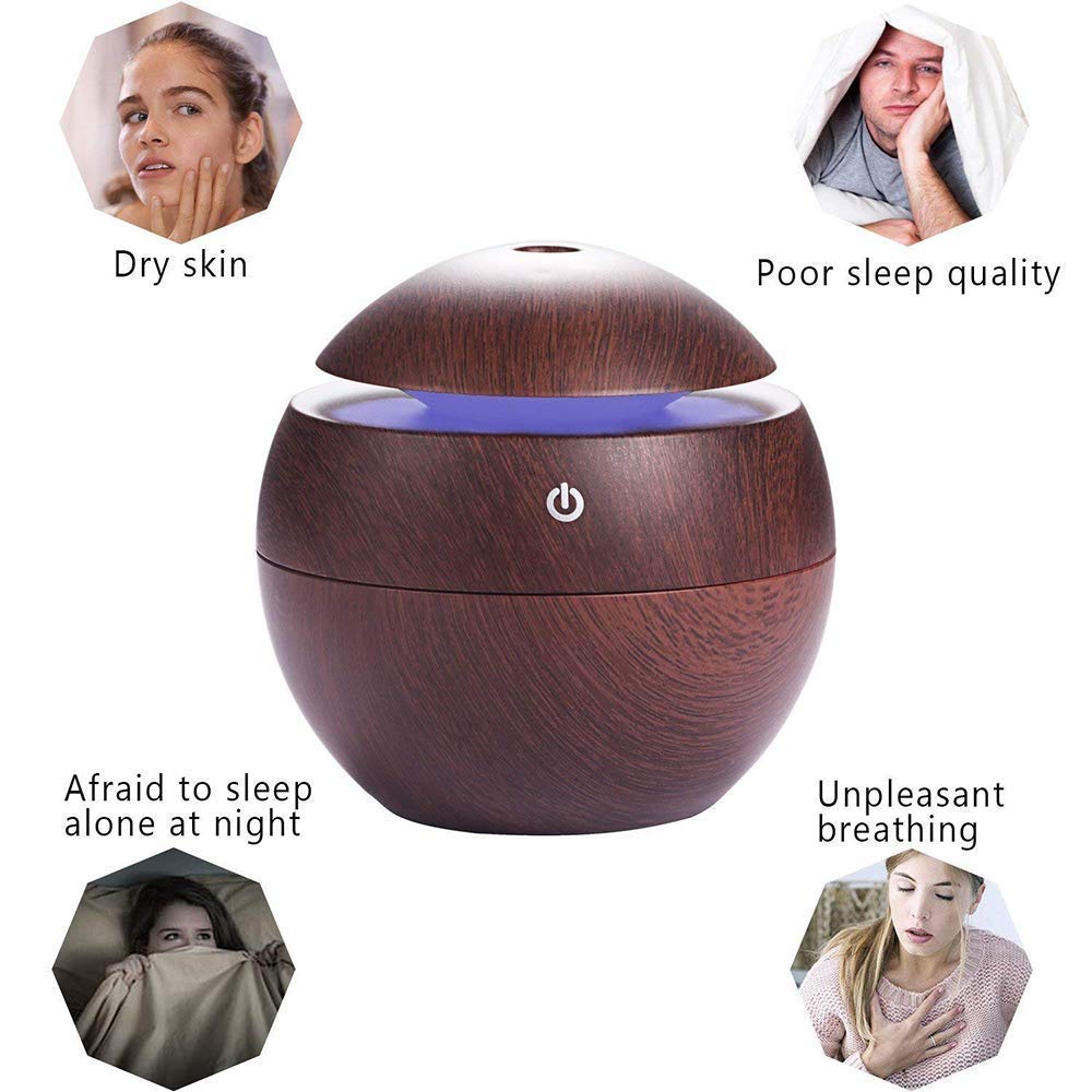 LAWRANT - Portable Mini Wood Finish Round Shape Humidifier For Home Office