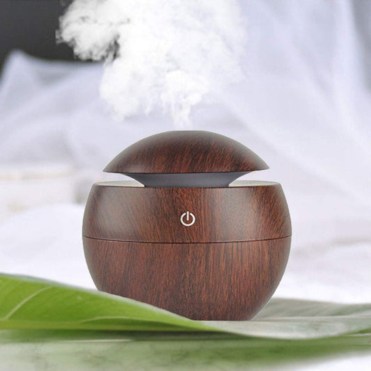 LAWRANT - Portable Mini Wood Finish Round Shape Humidifier For Home Office