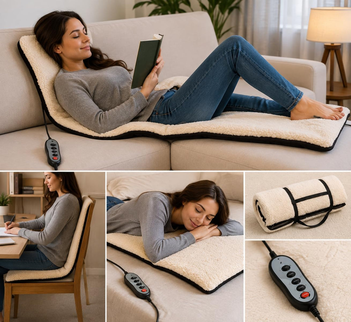 LAWRANT - Electric Full-Body Heating Massager Mat with Fleece Lining & Handheld Remote Controller