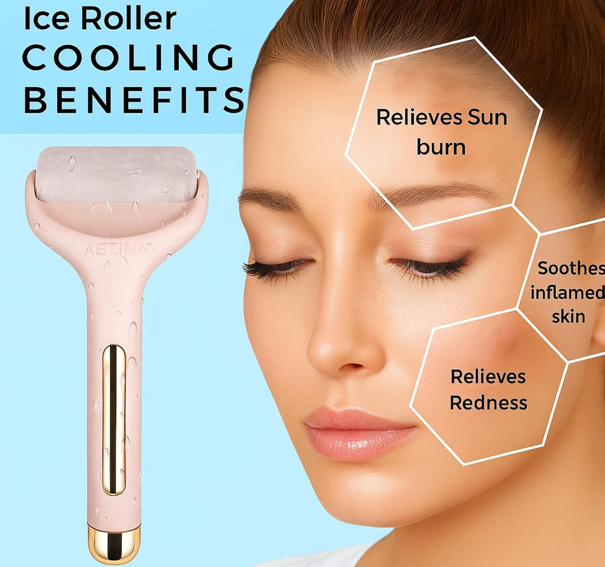 LAWRANT - Ice Roller Face Massager Facial Skin Care Tool with Cooling Gel for Face and Eyes