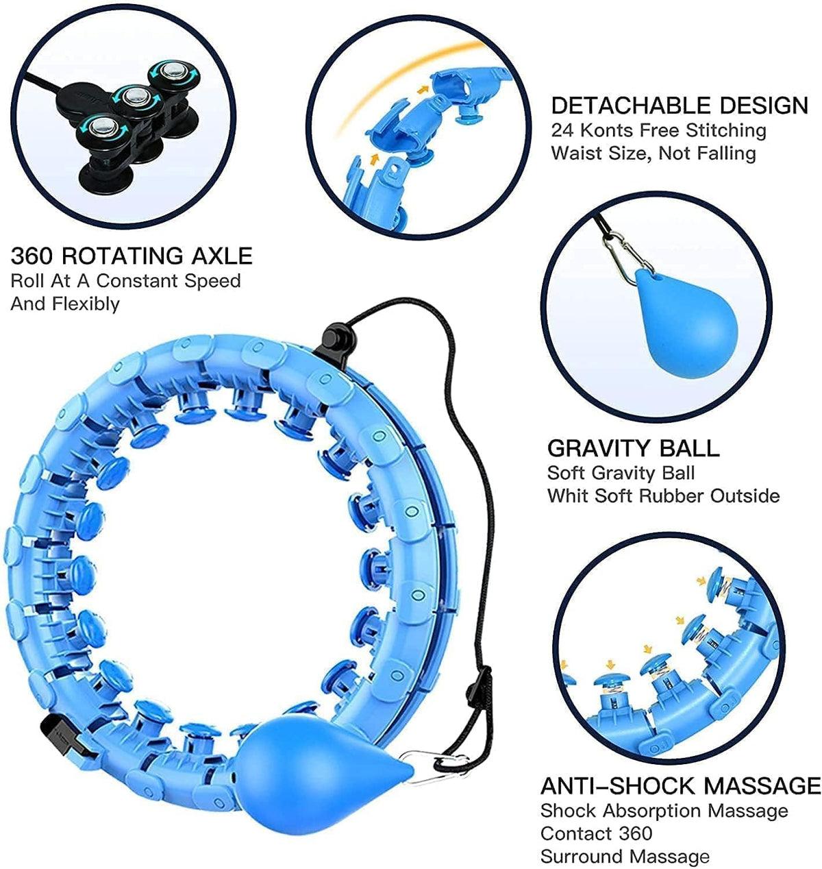 LAWRANT - Smart Hula Hoop Weighted Fitness Hoop for Adults Infinity Waist Exercise Hoop for Weight Loss & Body Workout