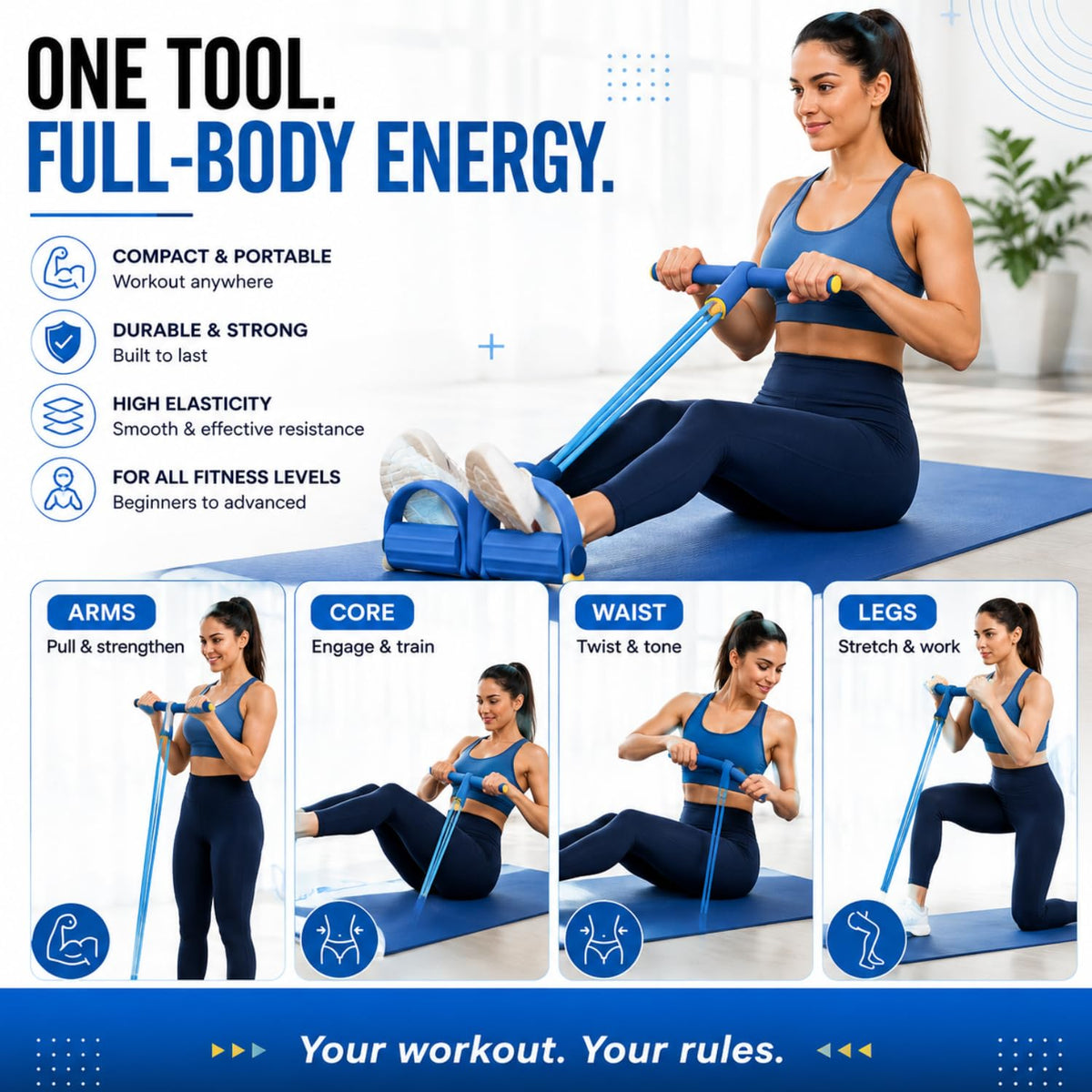LAWRANT - Pull Reducer Training Bands 4 Tubes Body Trimmer Pedal Exerciser Yoga CrossFit Exercise