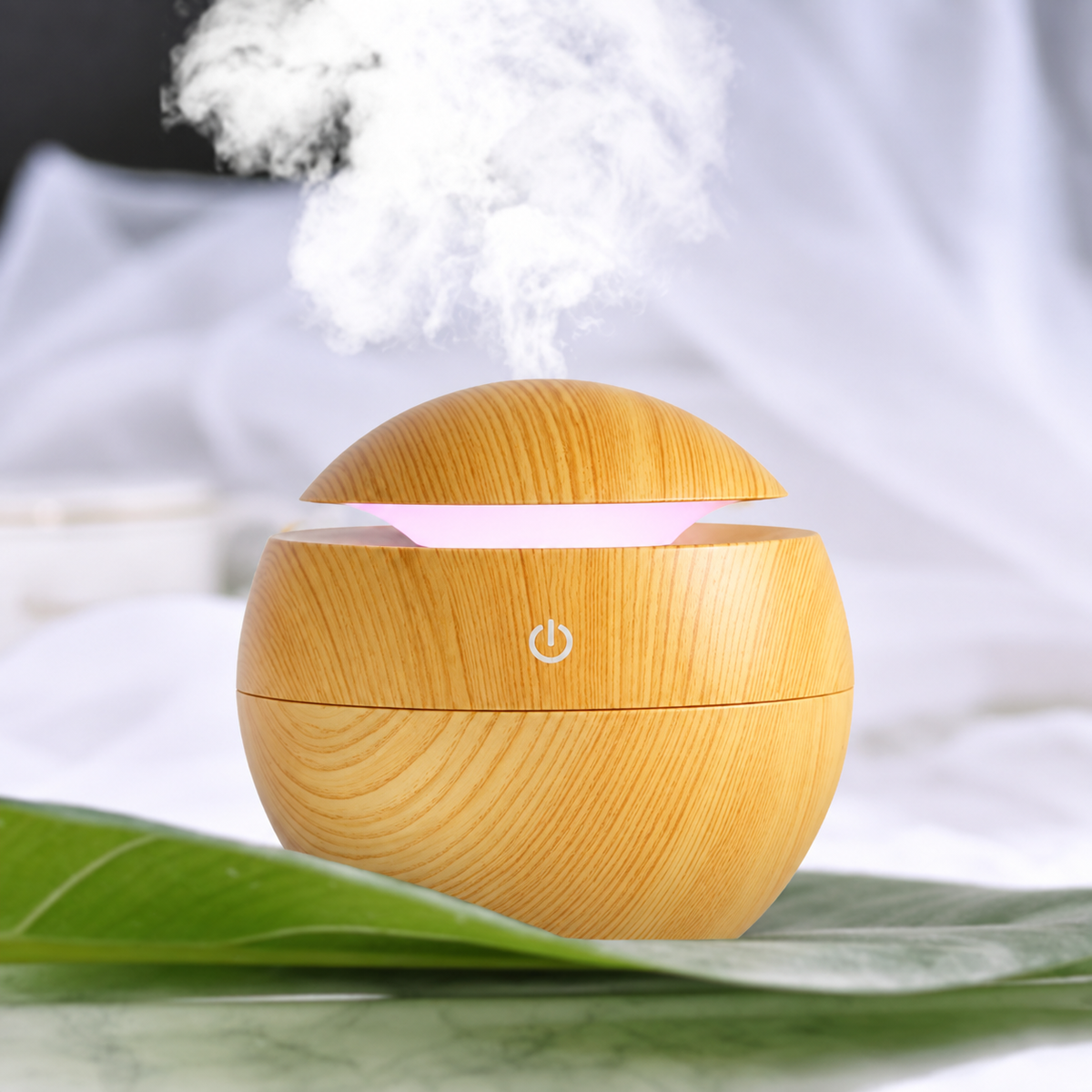 LAWRANT - Portable Mini Wood Finish Round Shape Humidifier For Home Office