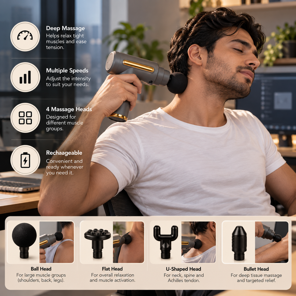 LAWRANT - Advanced Deep Tissue Massage Gun for Full-Body Muscle Relief