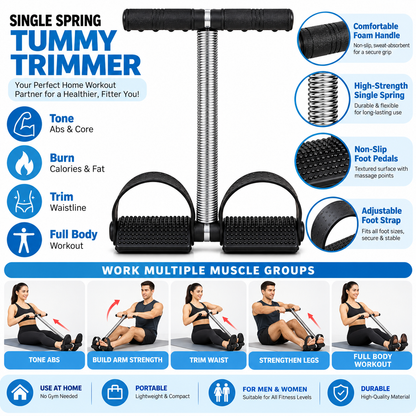 Single Spring Tummy Trimmer – Step-by-Step Guide for Abs, Arms, Legs, Waist & Full-Body Training
