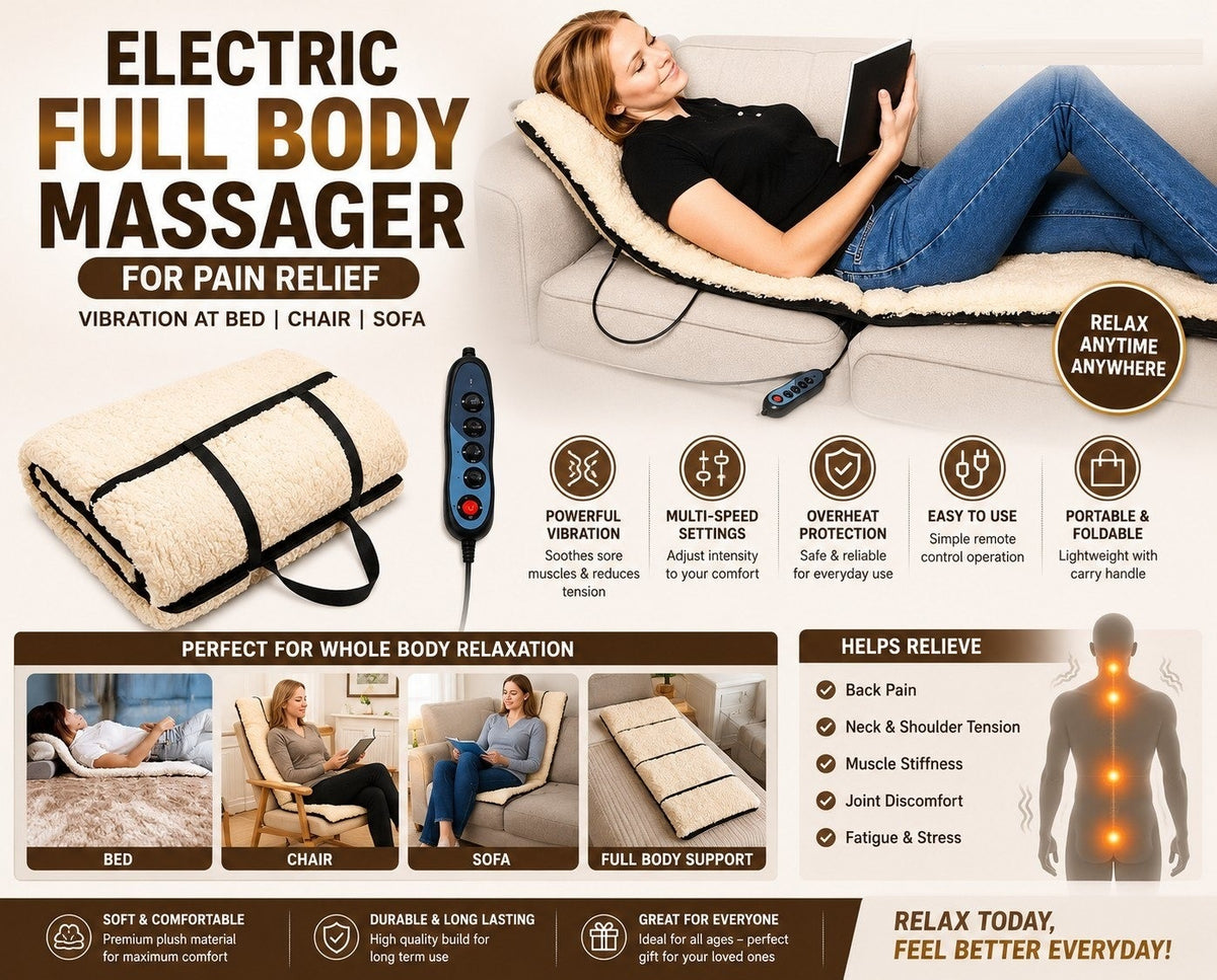 LAWRANT - Electric Full-Body Heating Massager Mat with Fleece Lining & Handheld Remote Controller
