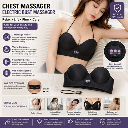 LAWRANT - Electric Bust & Chest Massager with Heat, Vibration, 3 Massage Modes, 9 Intensity Levels & USB Rechargeable Design