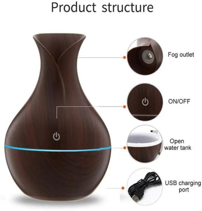 LAWRANT - Ultrasonic Wood Grain Aroma Diffuser with Cool Mist, Essential Oil Aromatherapy & LED Ambient Light